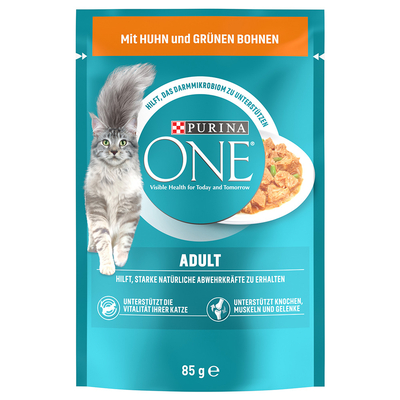 26x85g Adult Kip en Sperziebonen Purina ONE Kattenvoer - natvoer katten