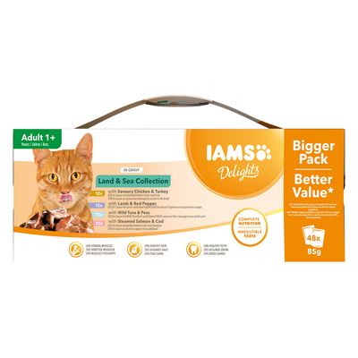 IAMS Delights kattenvoer  - 96 x 85 g Land & Sea Mix in Saus - natvoer katten