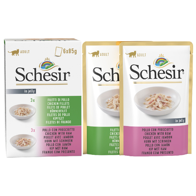 Schesir Kat Jelly Pouch 6 x 85 g - Mix Kipfilet + Kipfilet met Ham - natvoer katten