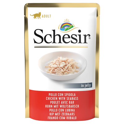 Schesir Kat Jelly Pouch 6 x 85 g - Kip met Zeebaars - natvoer katten