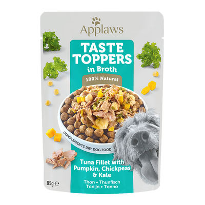 Applaws Taste Toppers Pouch in Bouillon 12 x 85 g Hondenvoer - Tonijn met Pompoen, Groene Kool & Kikkererwten - natvoer honden