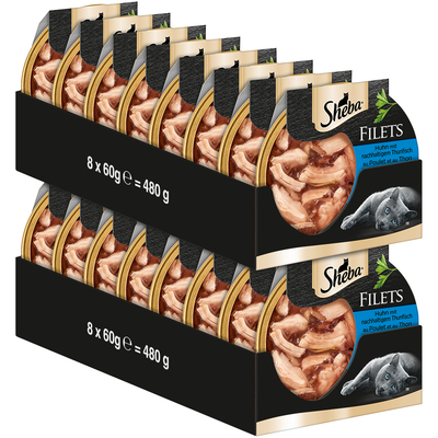 Sheba Fijne Filets 16 x 60 g Kattenvoer - Kip met Tonijn - natvoer katten