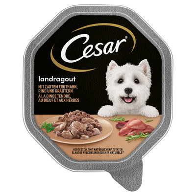 Cesar Multipack Hondenvoer 14 x 150 g - Landragout met Kalkoen, Rund en Kruiden - natvoer honden