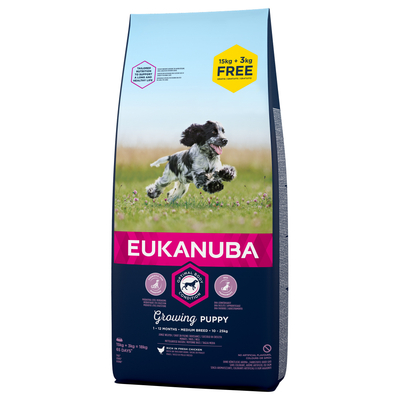 18kg Growing Puppy Medium Breed Eukanuba Hondenvoer - hondenbrokken