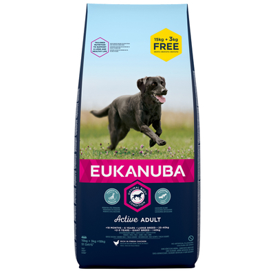 18kg Active Adult Large Breed Kip Eukanuba Hondenvoer - hondenbrokken