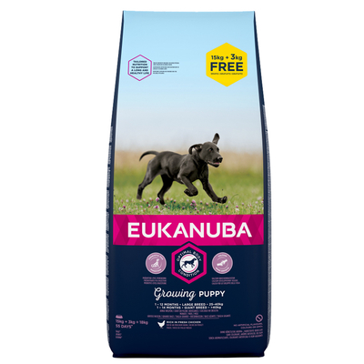 18kg Growing Puppy Large Breed Eukanuba Hondenvoer - hondenbrokken