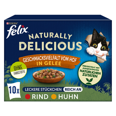 Gemengd pakket Felix Naturally Delicious 10 x 80 g - Farm-selectie in gelei - natvoer katten