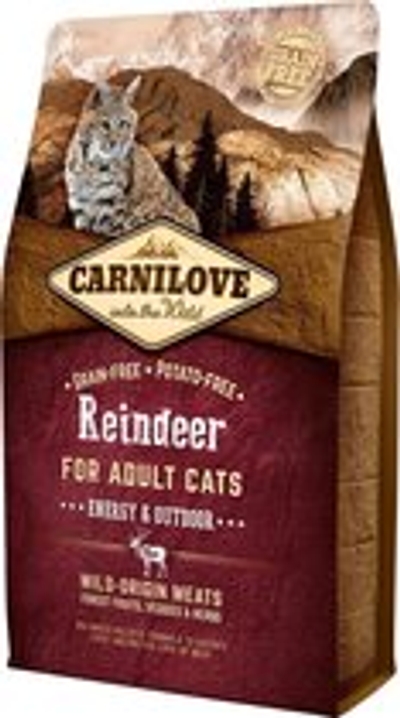Carnilove granenvrij Rendier Energy/Outdoor 6kg kattenbrokken