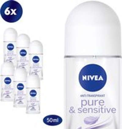 NIVEA Pure & Sensitive - 6 x 50 ml - Deodorant Roller