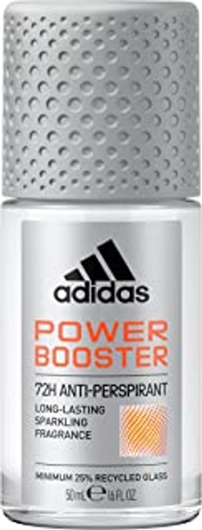adidas Power Booster anti-transpirant deodorant roll-on voor hem, 72 uur droge frisheid, aromatische houtachtige geur, 50 ml