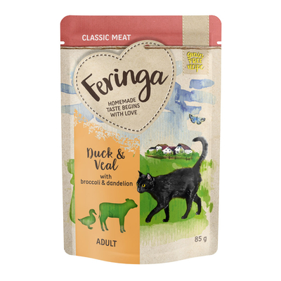 24x85g Maaltijdzakjes Eend & Kalfsvlees met Broccoli Feringa Kattenvoer - natvoer katten