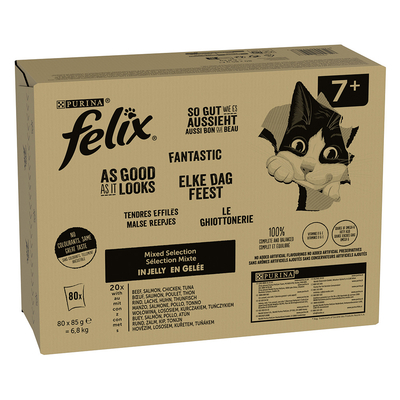 Felix Zo Goed Als Het Eruit Ziet Kattenvoer Voordeelpakket 80 x 85 g - Senior Mix: Rund, Zalm, Kip, Tonijn - natvoer katten