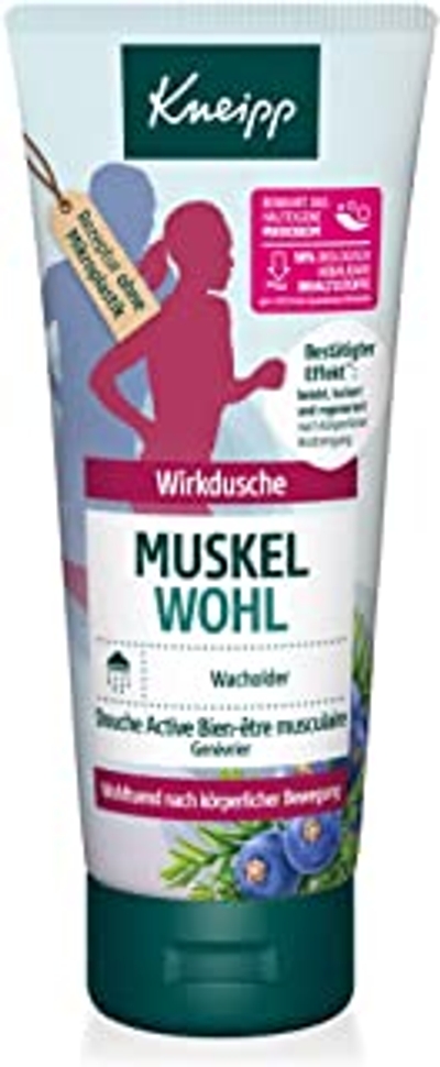 Kneipp Effectieve douche Spier Well - reactiverende & losmakende douchegel met etherische jeneverbesolie - ideaal na fysieke beweging en inspanning - veganistisch - zonder microplastic - 200 ml