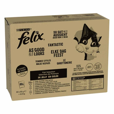 Felix Zo Goed Als Het Eruit Ziet Kattenvoer Voordeelpakket 80 x 85 g - Vis Mix I: Tonijn, Zalm, Kabeljauw, Koolvis - natvoer katten