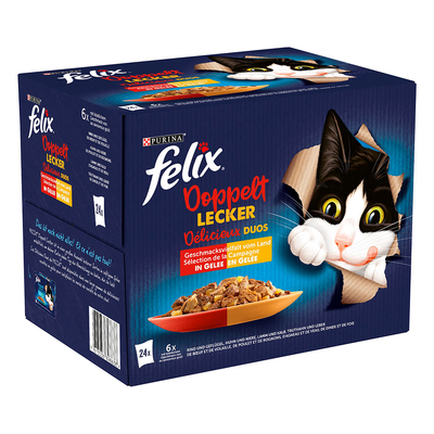 24x85g Vlees Selectie in Gelei Felix Dubbel Zo Lekker Kattenvoer - natvoer katten