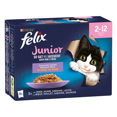 24x100g Elke Dag Feest Junior Selectie in Gelei Mix selectie Felix Kattenvoer - natvoer katten