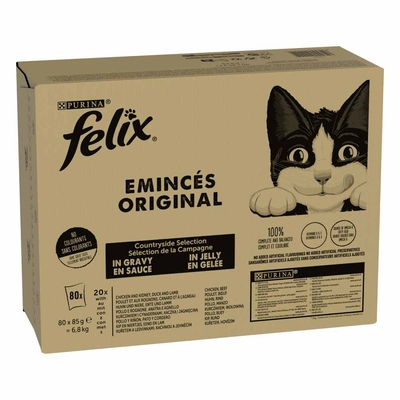 Megapack: 80x85g Felix Classic Pouches Proefvariëteit van het platteland Natte Kattenvoer - natvoer katten