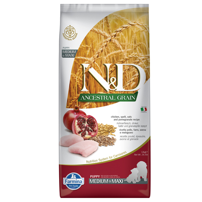 Farmina N&D Ancestral Grain Puppy Medium & Maxi met Kip & Granaatappel - Dubbelpak: 2 x 12 kg - hondenbrokken