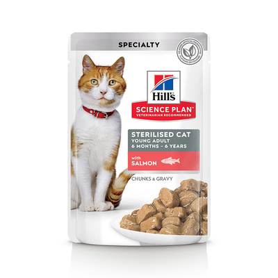 48x85g Young Adult Sterilised Cat Zalm Hill's Science Plan Kattenvoer - natvoer katten