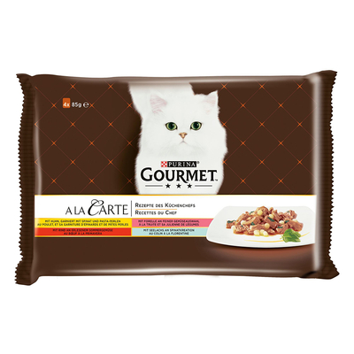 4x85g Kip/Forel/Rund/Koolvis Gourmet à La Carte Kattenvoer - natvoer katten