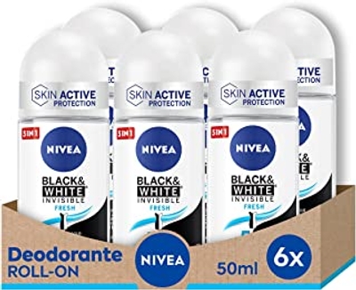 Nivea Black & White Invisible Fresh Roll-on deodorantspray anti-transpirant - 6 x 50 ml