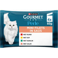 Gourmet Perle mini-filets in saus kip, konijn en rund natvoer voor volwassen katten - 340 gram