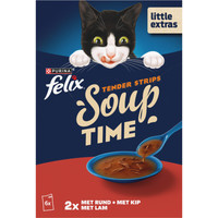 Felix Heerlijke Reepjes Farm Selectie Soup Filets rund, kip en lam natvoer voor volwassen katten - 288 gram