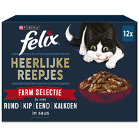 Felix Heerlijke Reepjes Farm Selectie in saus natvoer voor volwassen katten - 960 gram