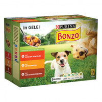 Bonzo Adult rund, kip en lam in gelei natvoer voor honden - 8,16 kg