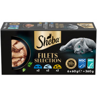 Sheba Filets Selection witvis, kip-tonijn, gevogelte-zalm natvoer voor volwassen katten - 3,24 kg