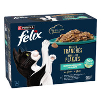 Felix Heerlijke Plakjes Vis Selectie met zalm, tonijn, kabeljauw en schol natvoer voor volwassen katten - 7,68 kg