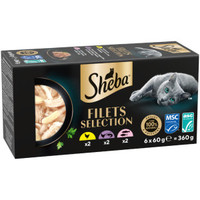 Sheba Filets Selection kip, oceaanvis-garnaal, zalm-tonijn natvoer voor katten - 12,96 kg