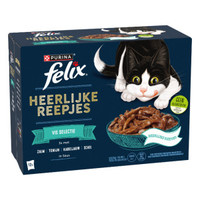 Felix Heerlijke Reepjes Visselectie met zalm, tonijn, kabeljauw en schol in saus, natvoer voor volwassen katten - 3,84 kg