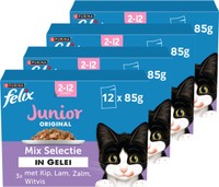Felix Original Junior Mix Selectie in Gelei kip, lam, zalm en witvis natvoer voor kittens - 4,08 kg