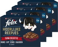 Felix Heerlijke Reepjes Farm Selectie natvoer voor volwassen katten - rund, kip, eend & kalkoen - 3,84 kg