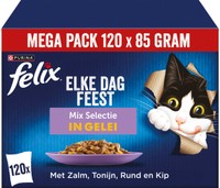 Felix Elke Dag Feest mixselectie in gelei, zalm, tonijn, rund & kip, natvoer voor volwassen katten - 10,2 kg