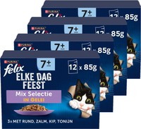 Felix Elke Dag Feest 7+ Senior Mixselectie zalm, tonijn, kip & rund natvoer voor katten - 4,08 kg