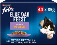 Felix Elke Dag Feest in Gelei Mixselectie Tonijn, Zalm, Rund & Kip natvoer voor volwassen katten - 3,74 kg