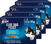 Felix Elke Dag Feest visselectie in gelei (tonijn, zalm, kabeljauw & schol) natvoer voor volwassen katten - 4,08 kg