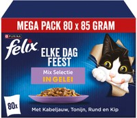 Felix Elke Dag Feest gemengde selectie kabeljauw, zalm, rund & kip natvoer voor volwassen katten - 6,8 kg