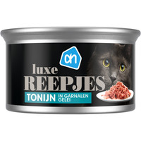Albert Heijn Luxe reepjes tonijn met garnaal in gelei, natvoer voor volwassen katten - 85 gram