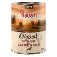 Purizon Puppy kipfilet, Black Angus rund en kalkoen natvoer voor honden - 2,4 kg