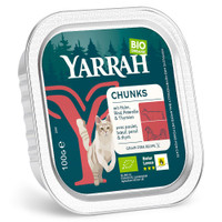 Yarrah biologische stukjes van biologische kip & rund met biologische peterselie & biologische tijm natvoer voor volwassen katten - 1,6 kg