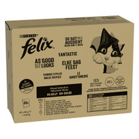 Felix Heerlijke Reepjes Farm Selectie Vlees & Vis Mix rund, kip, tonijn, kabeljauw natvoer voor katten - 6,8 kg