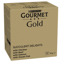 Gourmet Gold Kip, Zeevis, Rund en Zalm natvoer voor katten - 8,16 kg
