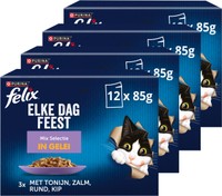 Felix Elke Dag Feest in Gelei Mix Selectie Tonijn Zalm Rund & Kip natvoer voor volwassen katten - 4,08 kg
