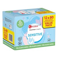 Kruidvat Sensitive plasticvrije babydoekjes voordeelverpakking - 12x80 babydoekjes