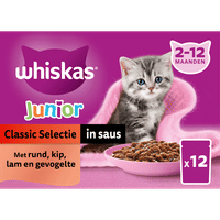 Whiskas Junior Classic selectie in saus, natvoer voor katten - 1,02 kg