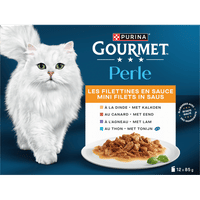 Gourmet Perle Mini Filets Kalkoen, Eend, Tonijn en Lam natvoer voor volwassen katten - 1,02 kg