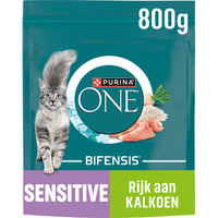Purina One Sensitive kattenbrokken voor volwassen katten, rijk aan kalkoen - 800 gram